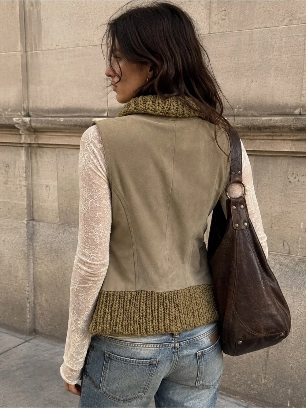 Free People Y2K Cow Leather Suede Wool Vest Small Boho Western Cowgirl